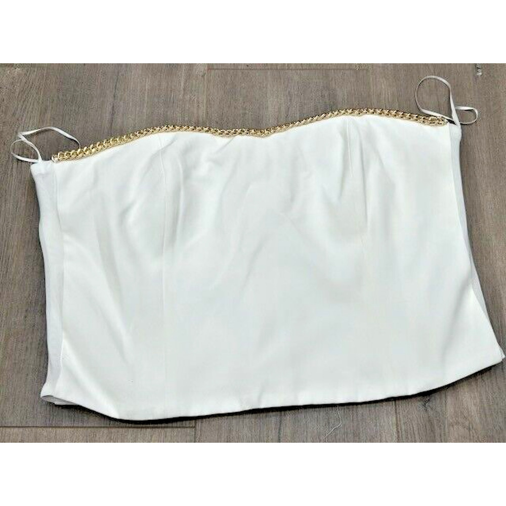 NWOT Generation Love Tube Top Back Zip Gold Chain Hem Built In Bra White XL FLAW